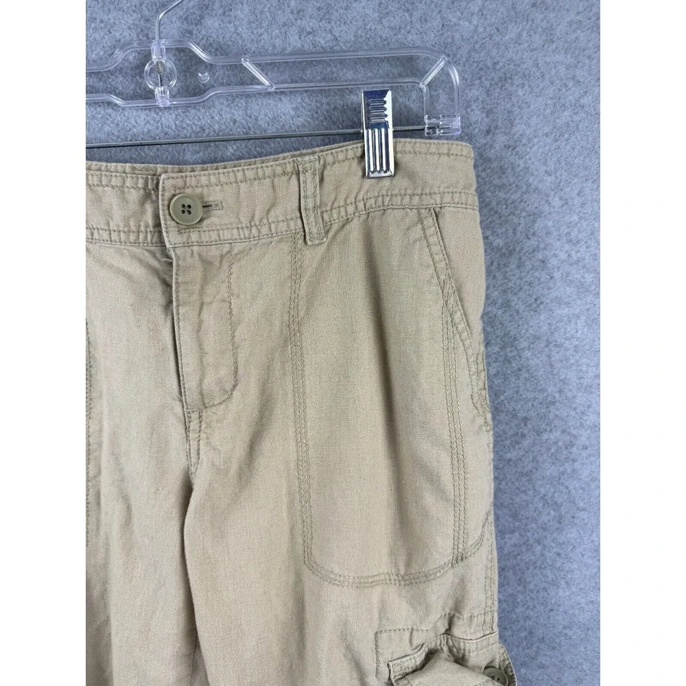 Banana Republic Cropped Cargo Pants Women's 8 Tan Linen Cotton High‎ Rise Casual